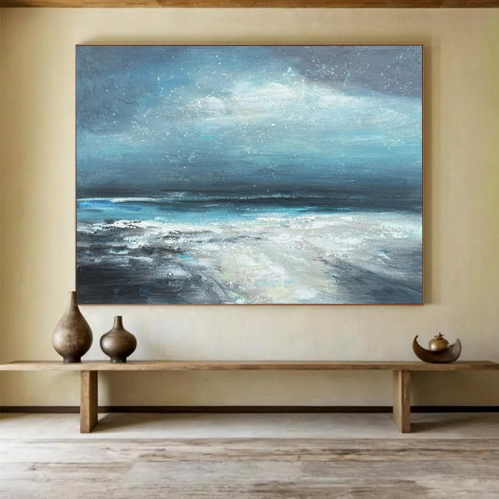 “Moonlit Blue Ocean Waves” - Impressionist Maritime - Painting On Canvas PT1787