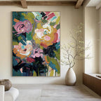 “Vibrant Flower Abstract” - Abstract Expressionist Floral Painting On Canvas PT1355