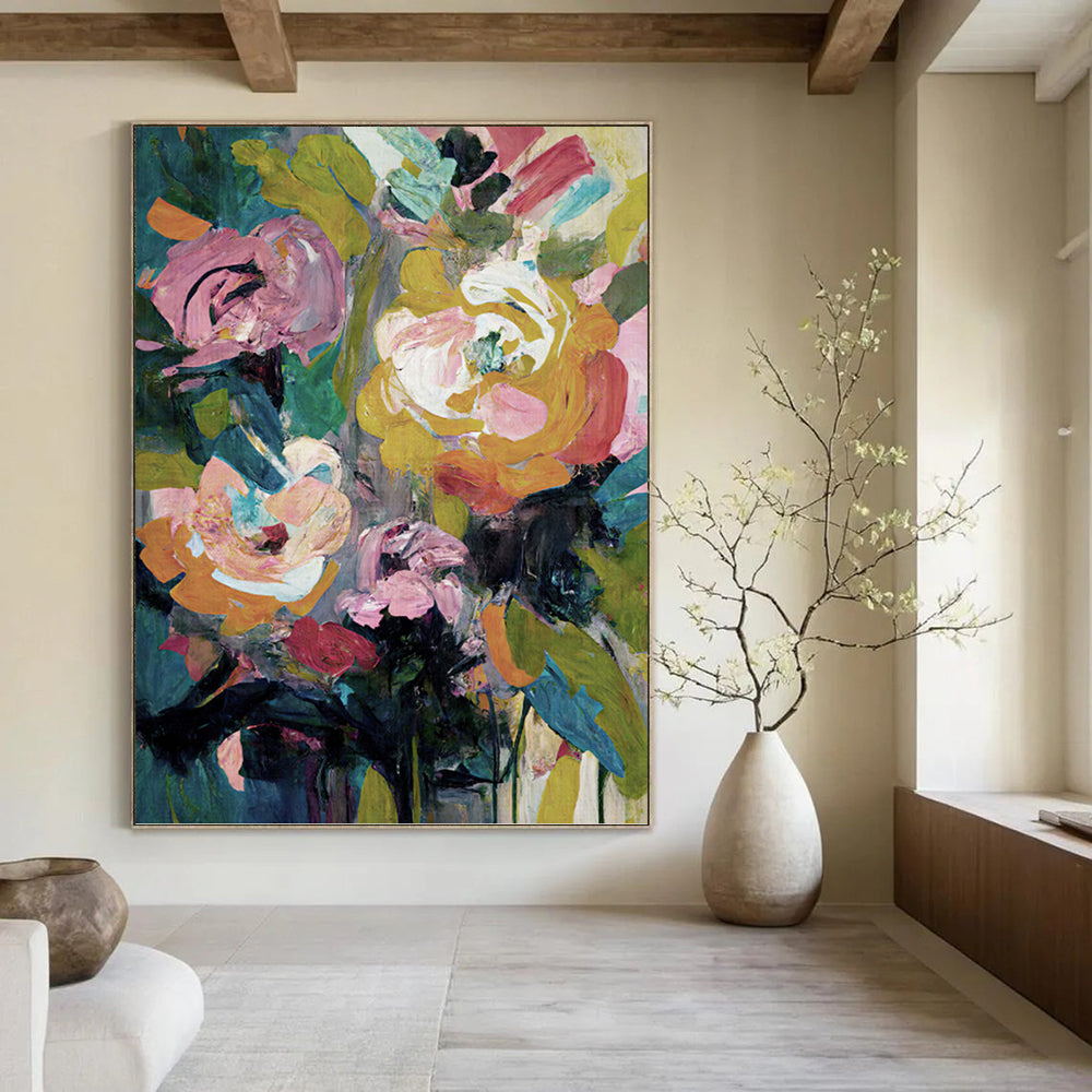 “Vibrant Flower Abstract” - Abstract Expressionist Floral Painting On Canvas PT1355