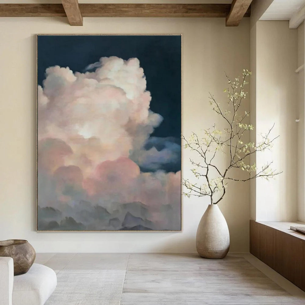 Blue, Pink, White with Fluffy Clouds "Dreamy Skyscape" Abstract Painting On Canvas PS1449
