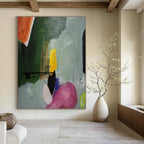 Green, Yellow, Pink, Purple with Playful Shapes "Whimsical Collage" Abstract Painting On Canvas PS1405