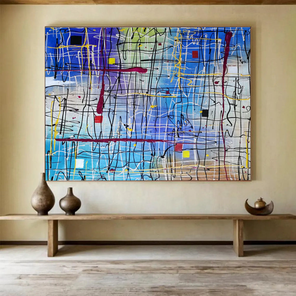 “Colorful Line Abstract” - Abstract Expressionist Painting On Canvas DKS849