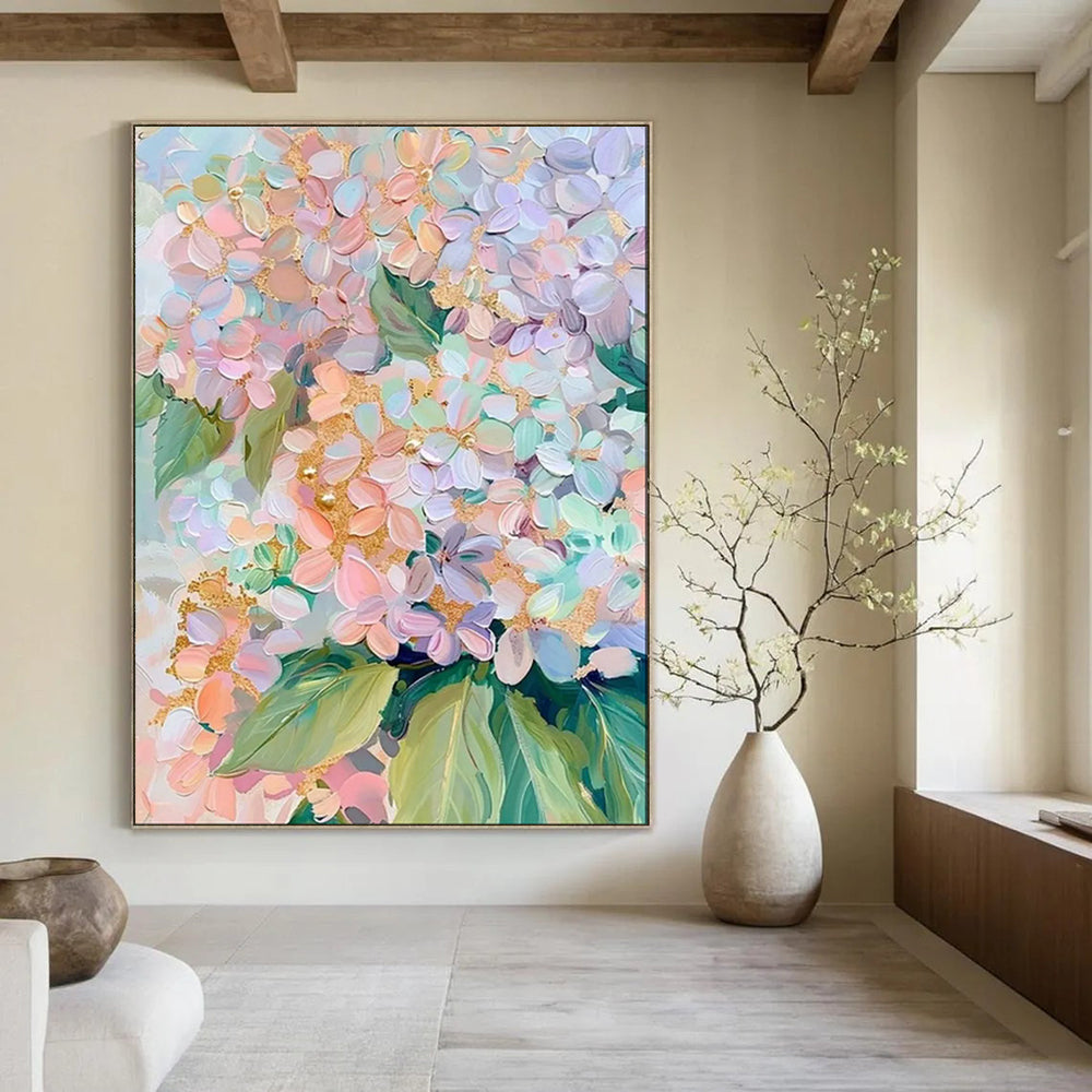 Pastel Hydrangea Burst, Abstract Floral, Bonnard - Inspired Softness, Painting On Canvas PT2111