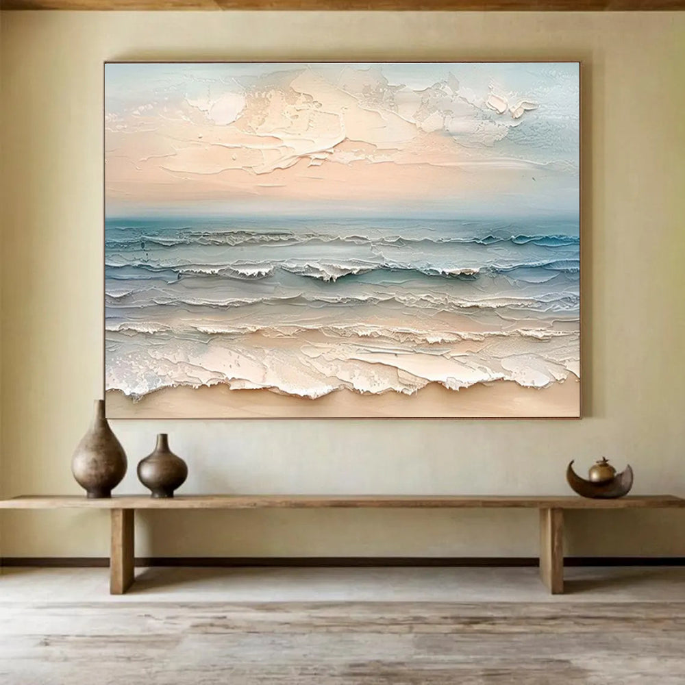 “Textured Beach Waves” - Impasto Oil Painting On Canvas DKS795