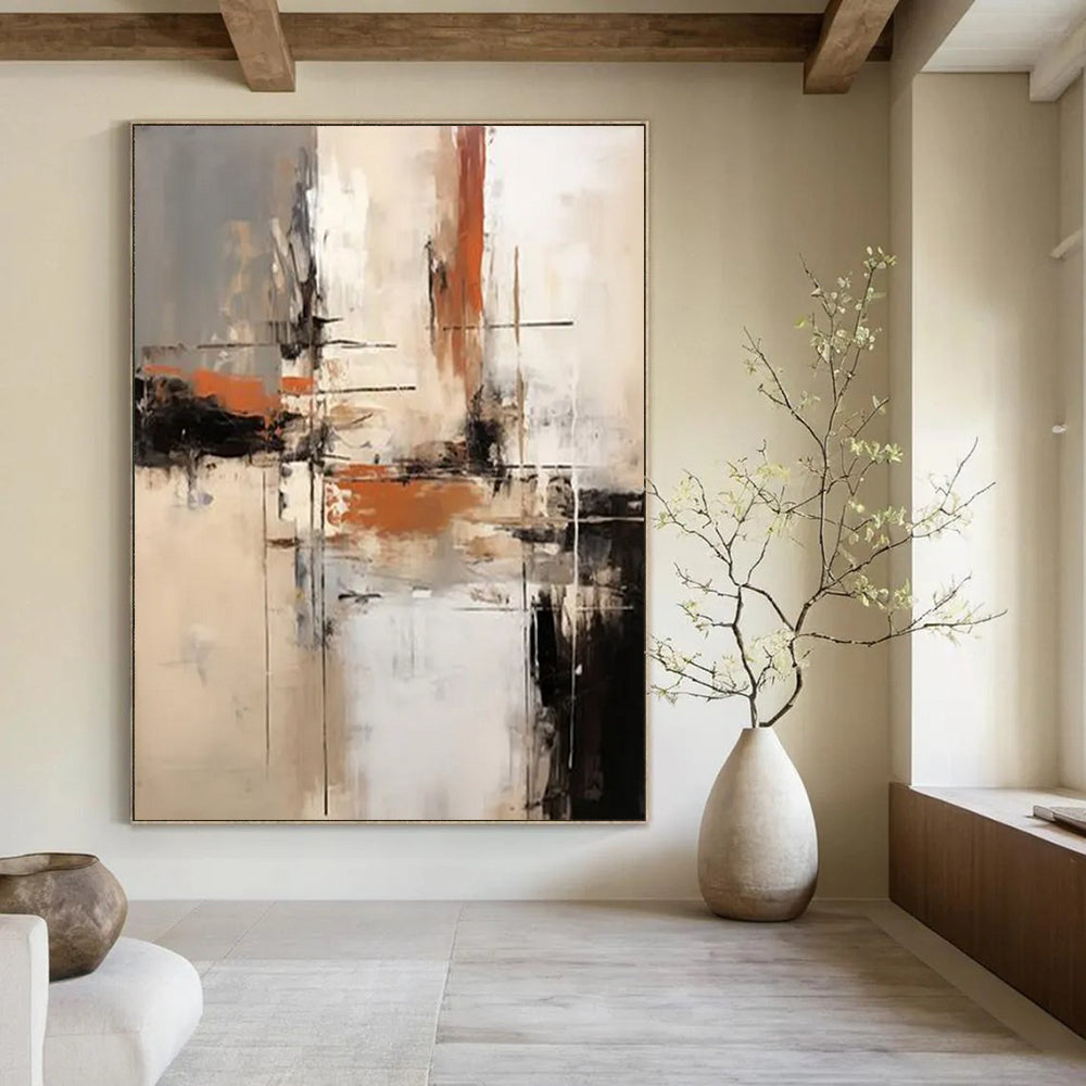 Neutral Tones Abstract Cityscape Painting On Canvas DS112