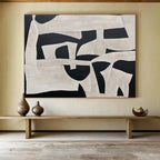 “Black and White Geometric Shapes” - Cubist Abstract Painting On Canvas PT093