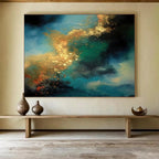 “Blue and Gold Cosmic Swirl” - Abstract Expressionist Painting On Canvas PT072