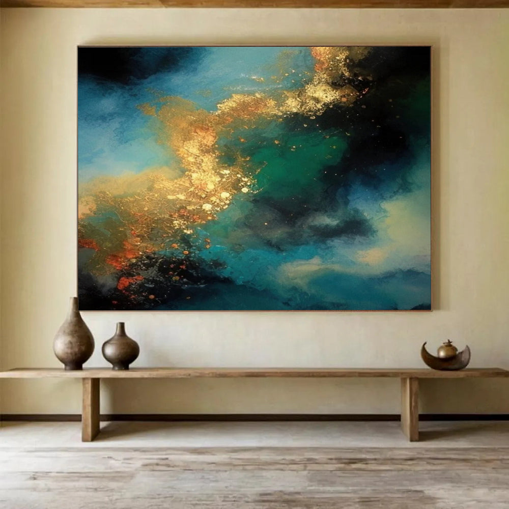“Blue and Gold Cosmic Swirl” - Abstract Expressionist Painting On Canvas PT072