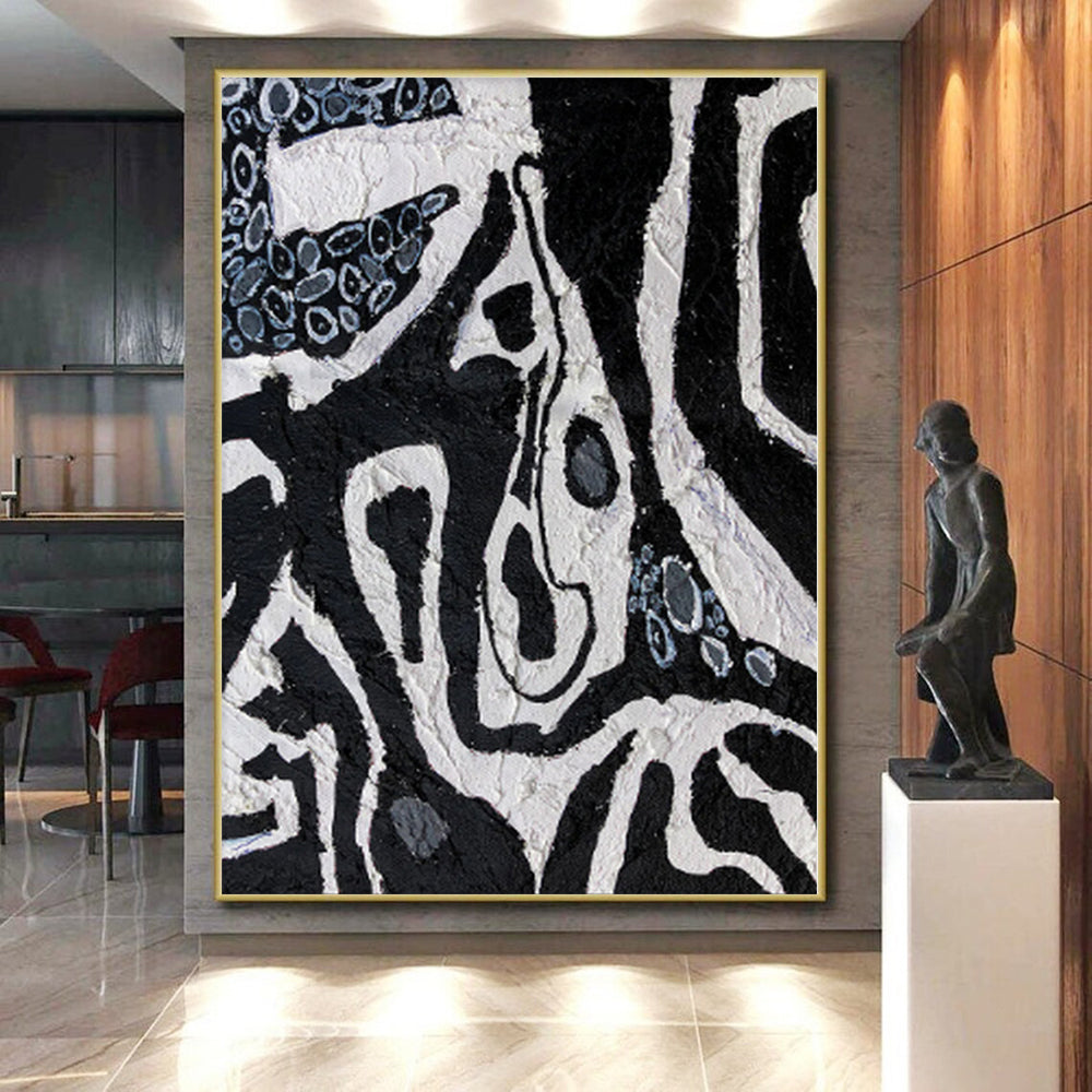 “Black - White Abstract Mosaic” - Contemporary Abstract Painting On Canvas PS0052