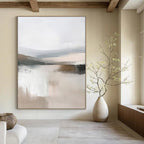 “Abstracted Mountain Lake in Beige - Gray” - Abstract Landscape Painting On Canvas PT2059