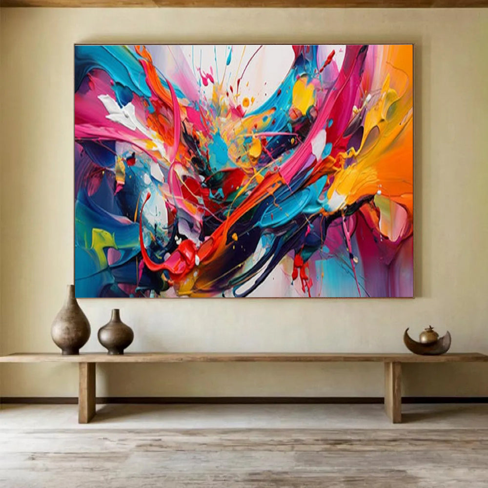 “Explosive Color Fusion” - Bold Rainbow Abstract, Dynamic Acrylic Splatter Painting On Canvas DKS690