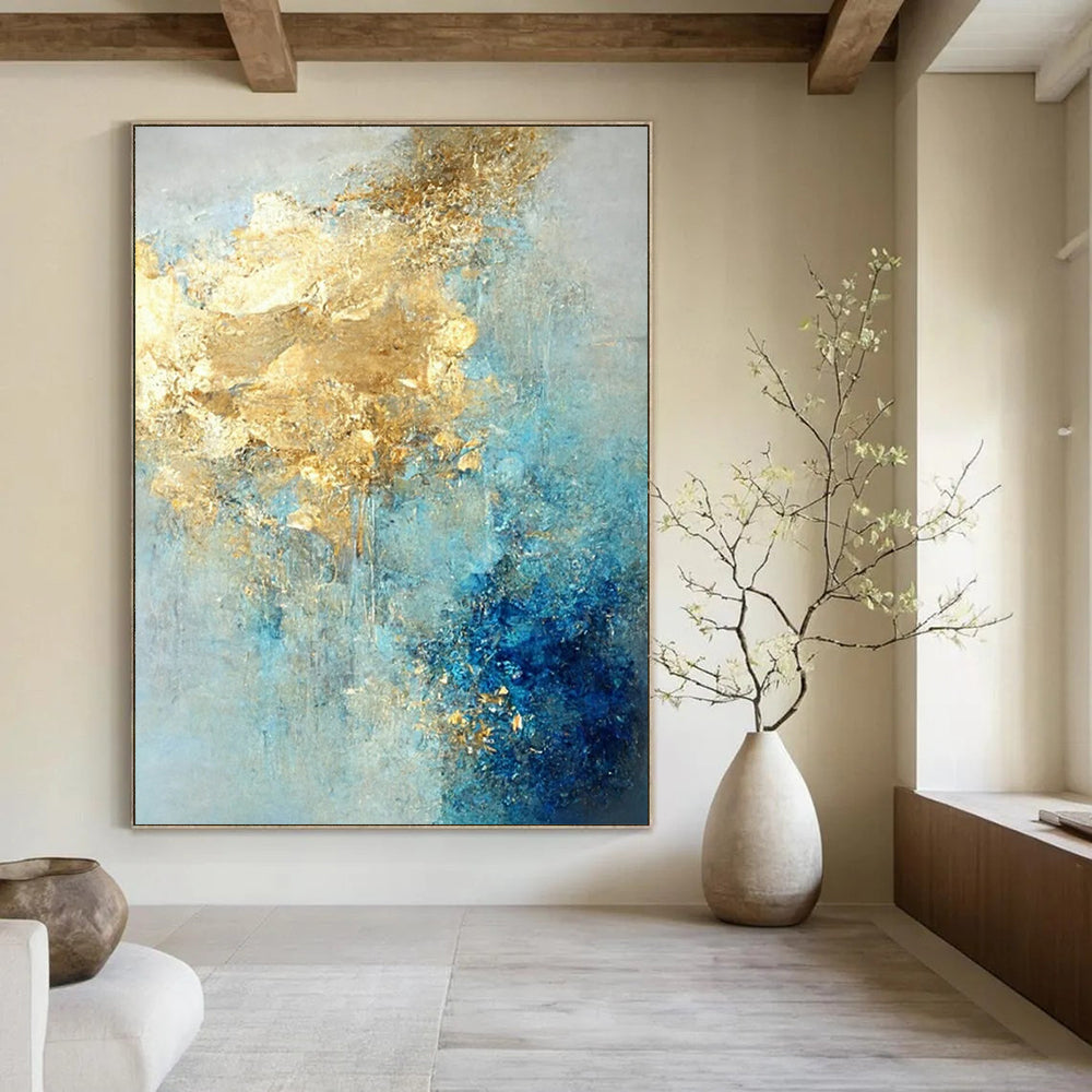 Blue - Gold Abstract Fusion Textured Painting On Canvas DS071