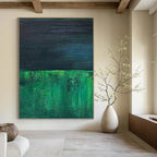 “Green - Black Abstract Layers” - Minimalist Abstract Painting On Canvas PT1201