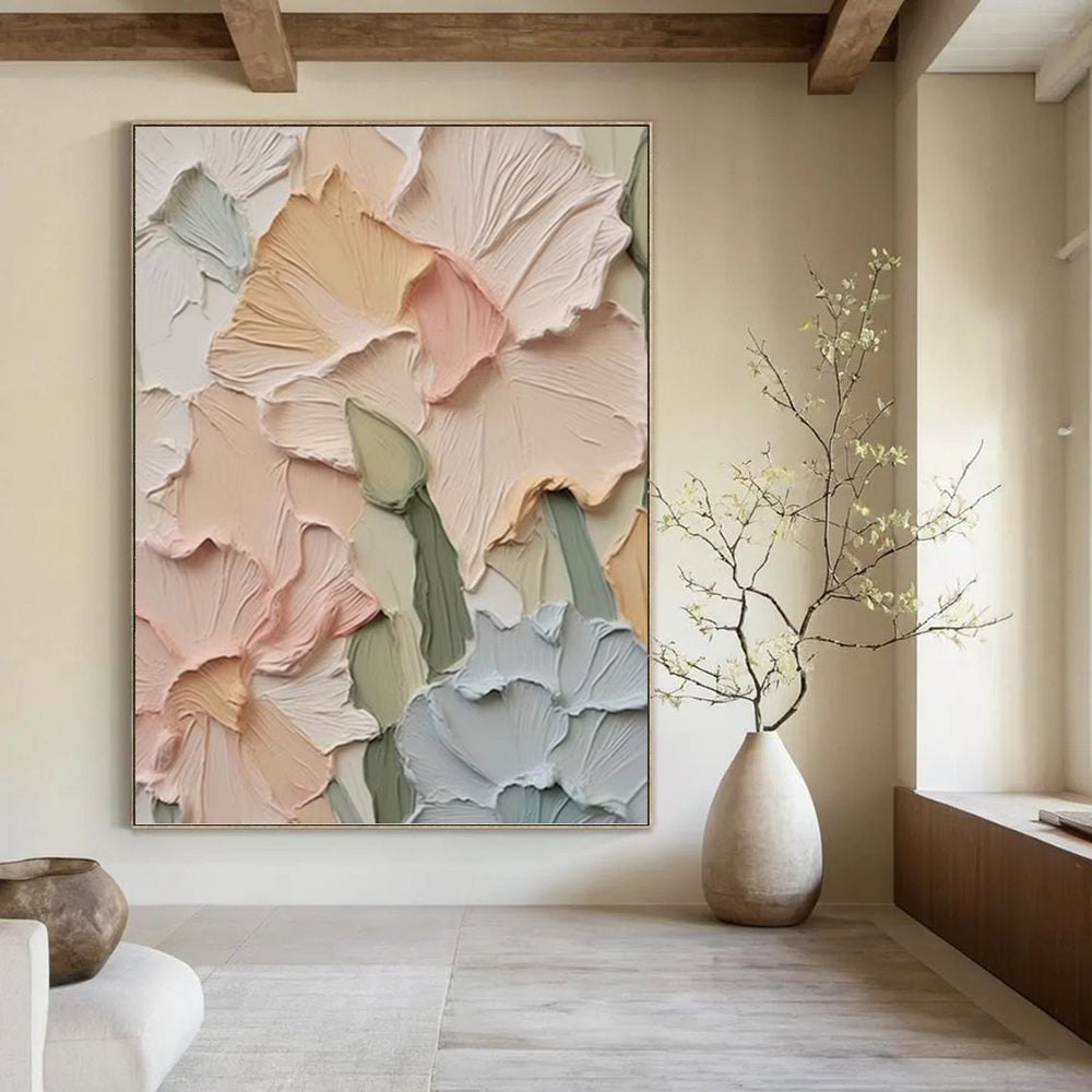 “Pastel Floral Relief” - Realist - Inspired Floral Painting On Canvas PT1393