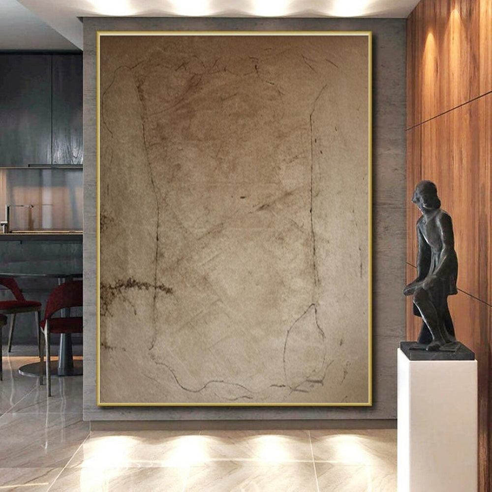 “Beige Textured Sketch” - Beige Abstract Minimalist Painting On Canvas PS0688
