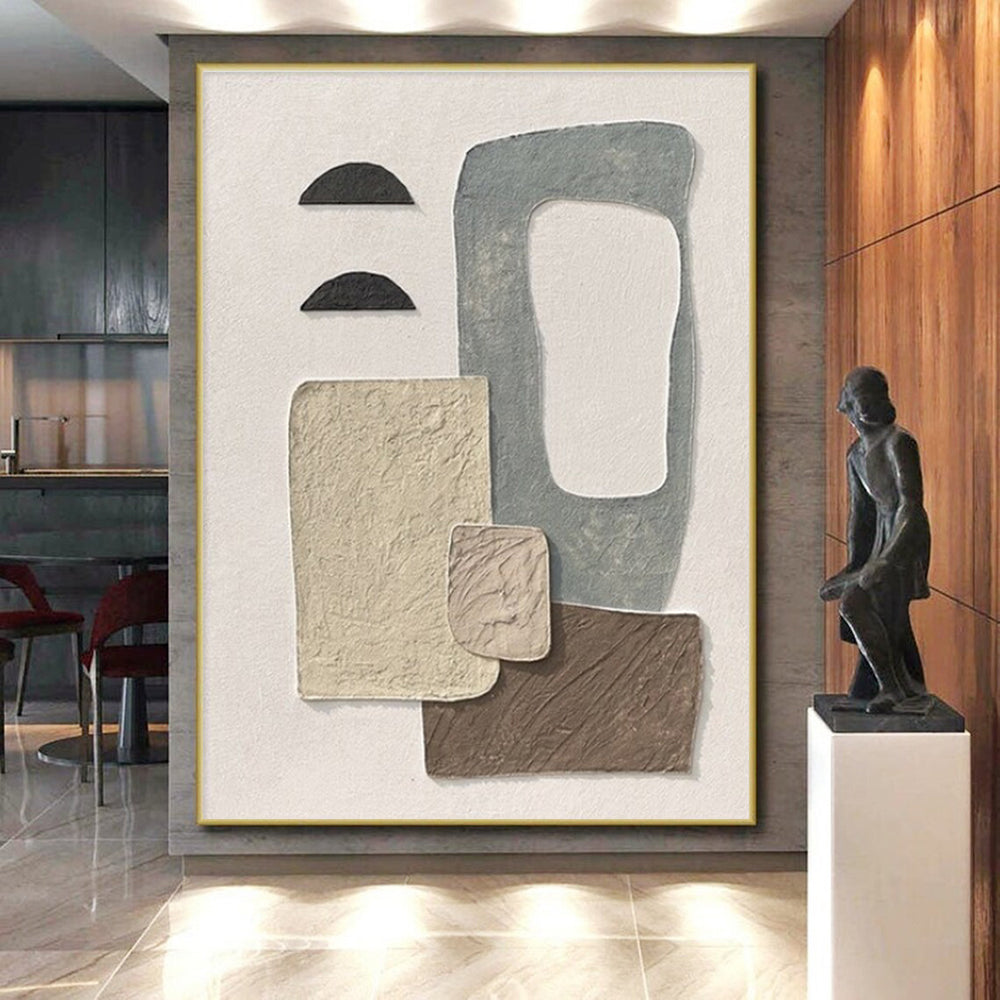 “Neutral Textured Collage” - Beige, Brown, Gray, Black Abstract Mixed - Media Painting On Canvas PS0679