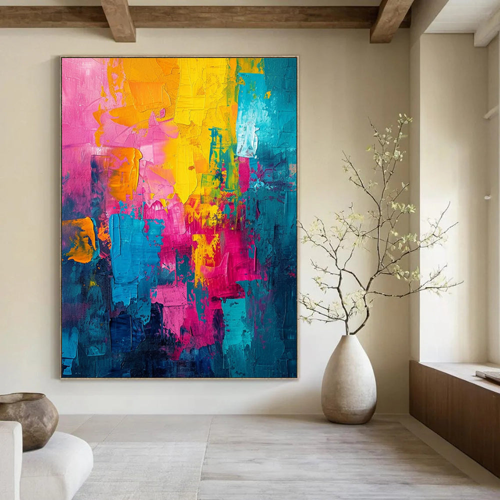 Vibrant Color Blocks Expressionist Abstract Painting On Canvas DS060