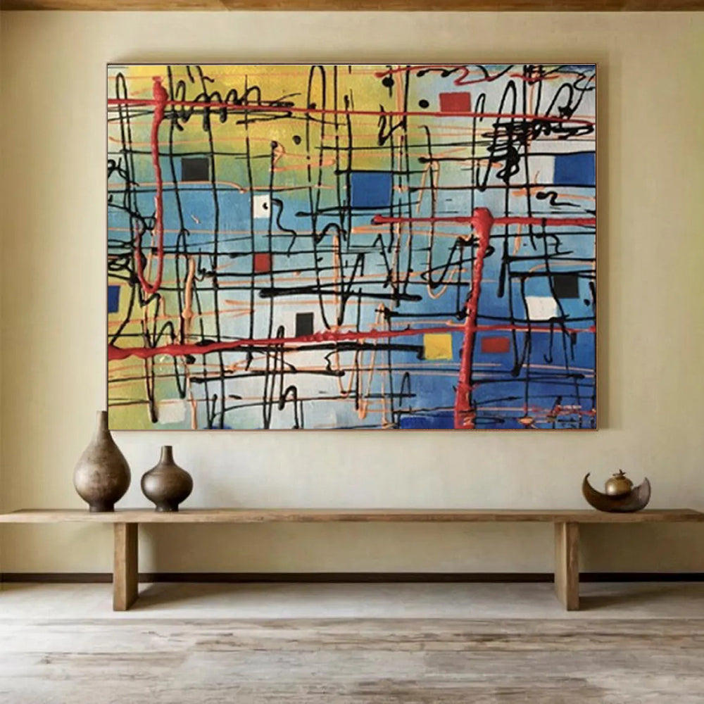 “Colorful Abstract Grid” - Abstract Expressionist Painting On Canvas DKS842