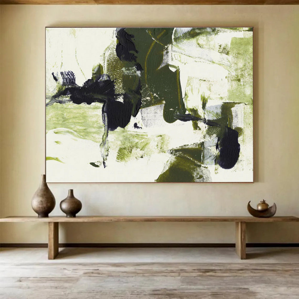 “Green - Black Abstract Forms” - Bold Nature - inspired Painting On Canvas DKS444