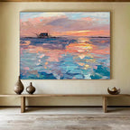 “Sunset Fishing Village” - Impressionistic Seaside Painting On Canvas PT205