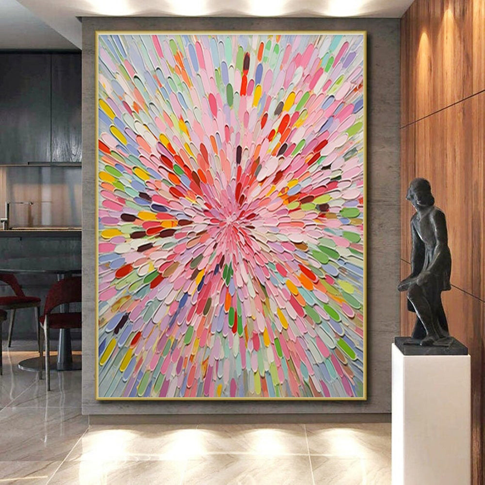 “Colorful Petal Burst” - Multicolor Abstract Floral Painting On Canvas PS0693
