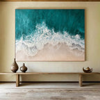 “Aerial Beach Waves” - Turquoise, White & Beige Coastal, Abstract Aerial Painting On Canvas DKS699