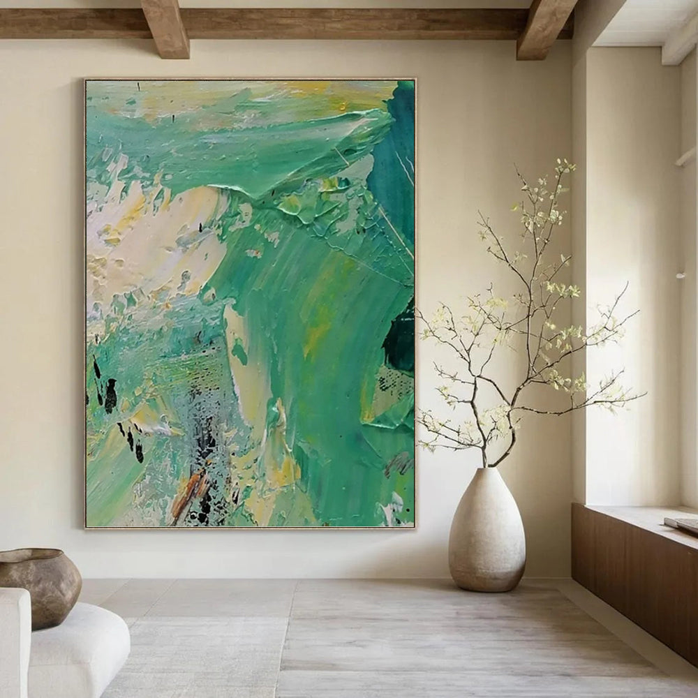 “Green - Yellow Abstract Textures” - Palette - Knife Abstract Painting On Canvas PT1270