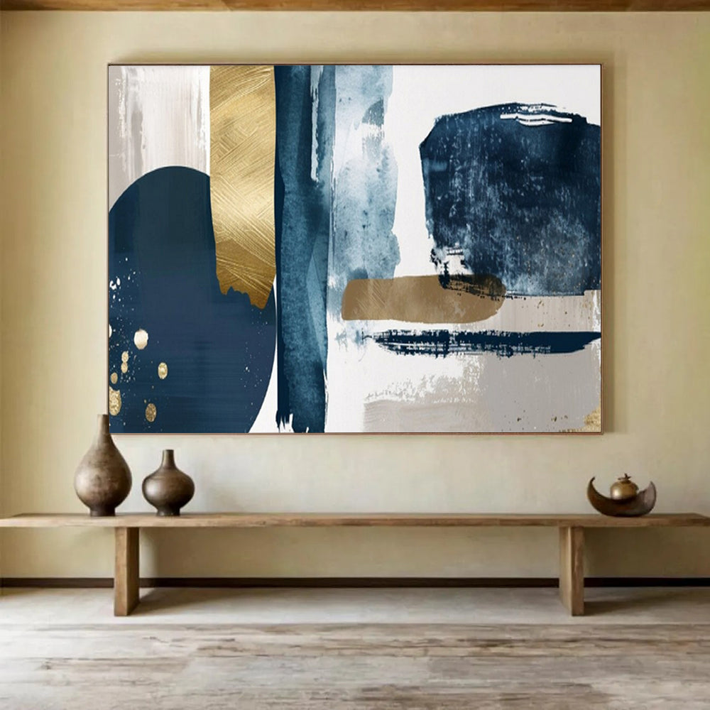 “Blue - Gold - Gray Abstract” - Abstract Modernist - Painting On Canvas PT1720