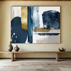 “Blue - Gold - Gray Abstract” - Abstract Modernist - Painting On Canvas PT1720