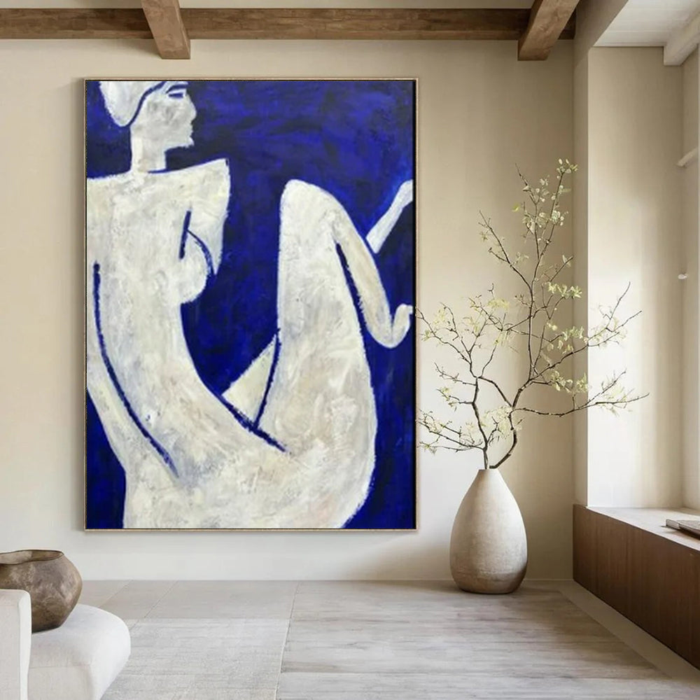 “Blue - White Figures” - Abstract Figurative Painting On Canvas PT2329