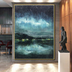 “Night Sky & Aurora Abstract” - Abstract Landscape Painting On Canvas PS0417