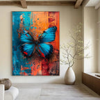 “Colorful Blue Butterfly on Abstract Background” - Mixed - Media Art On Canvas PT2194