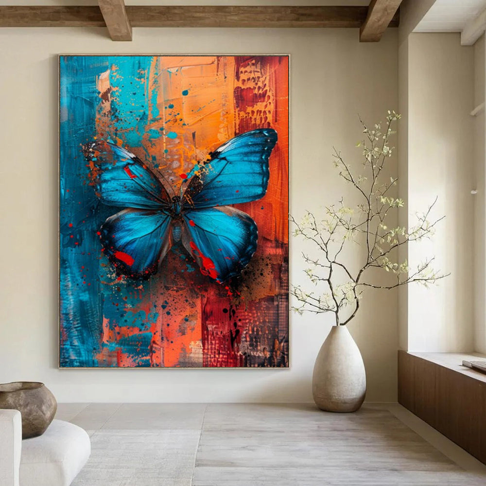 “Colorful Blue Butterfly on Abstract Background” - Mixed - Media Art On Canvas PT2194