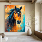 “Blue and Orange Horse” - Abstract Expressionist Painting On Canvas PT2210