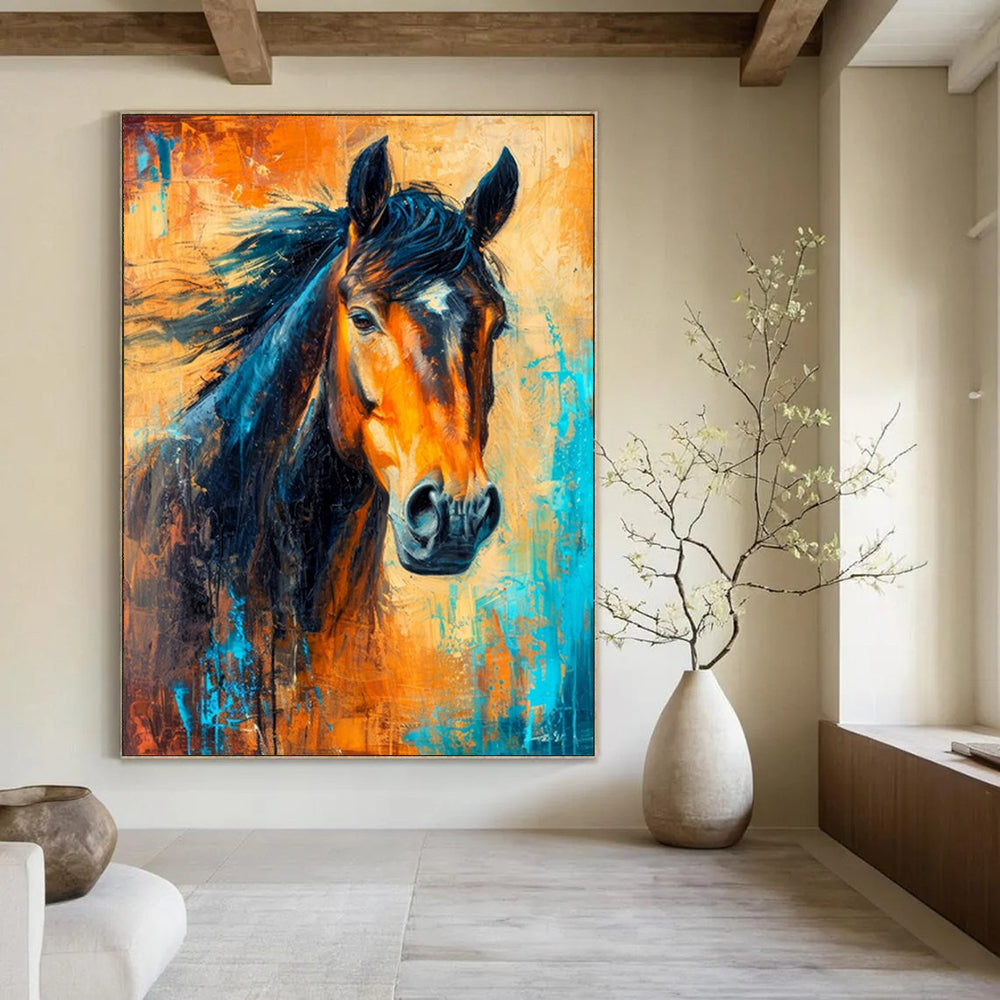 “Blue and Orange Horse” - Abstract Expressionist Painting On Canvas PT2210