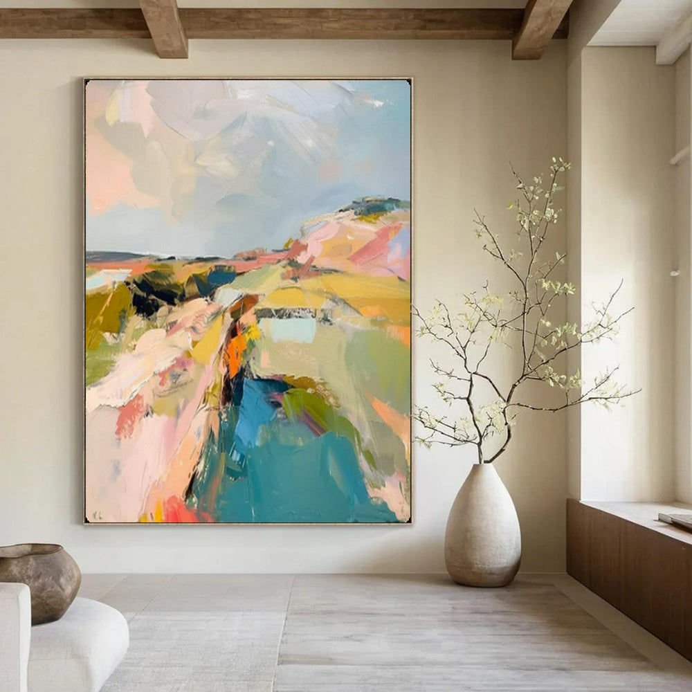 Hillside Harmony Abstract Pastel Landscape, Painting On Canvas PT2148