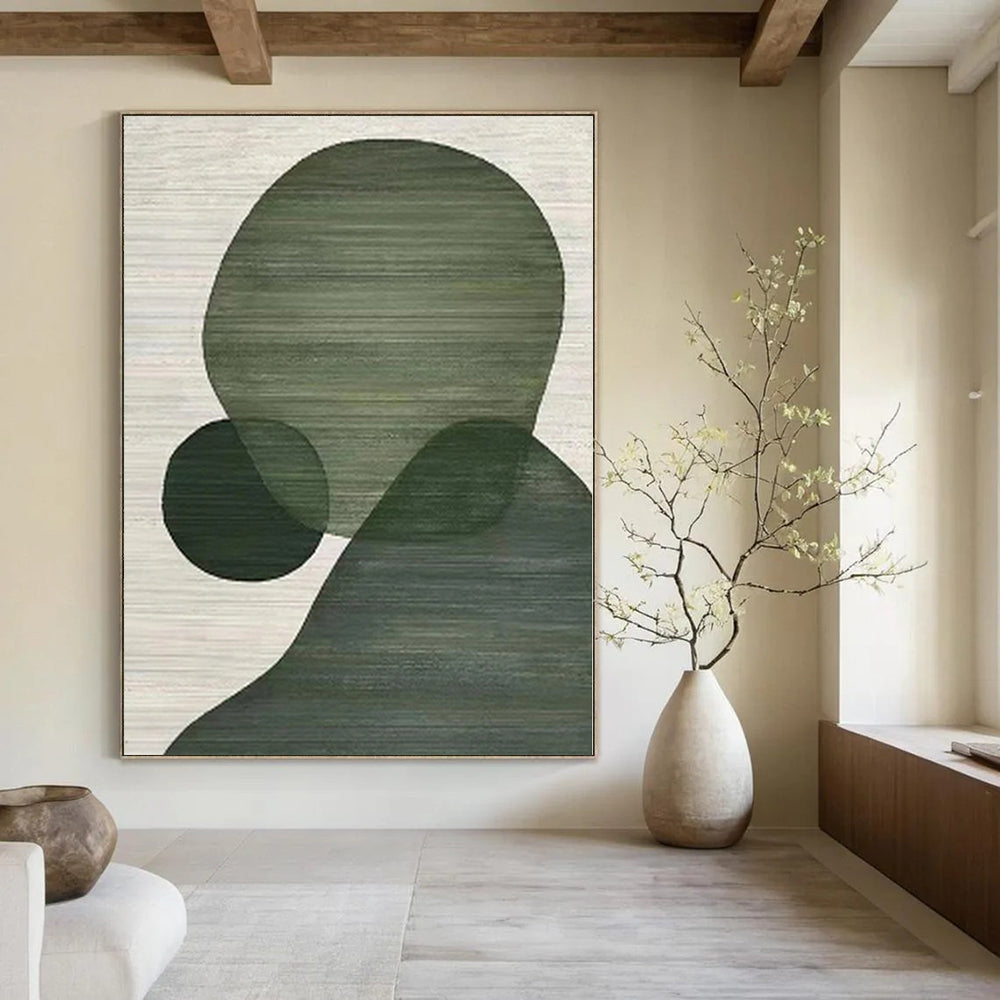 “Green Geometric Shapes” - Minimalist Abstract Painting On Canvas PS0164