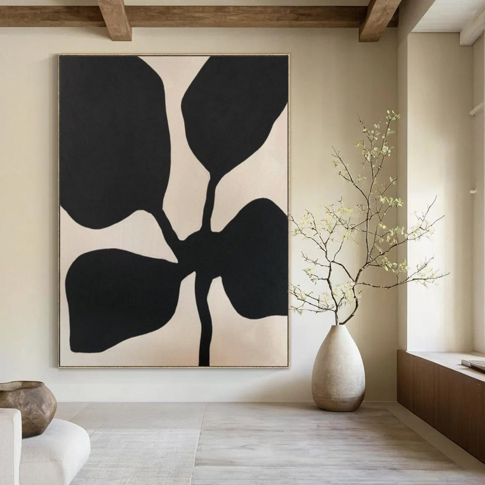 Black and Beige Organic, "Nature’s Silhouette" – Organic Abstract Painting On Canvas PS0993