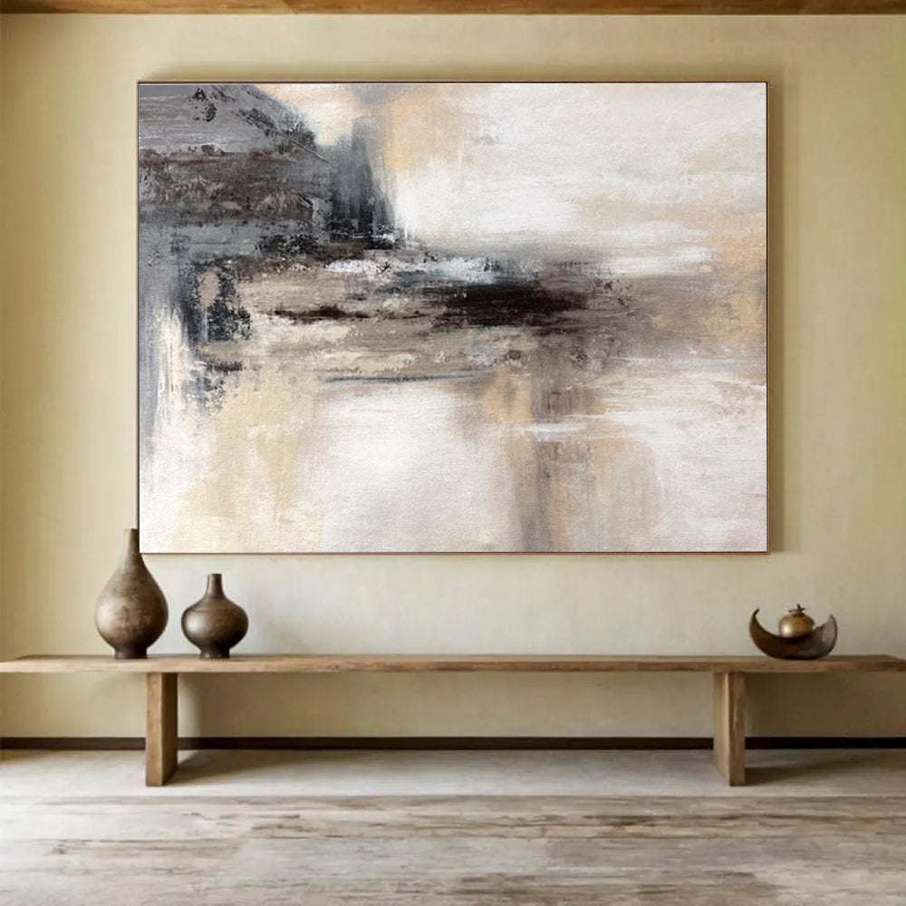 “Grey - Brown Misty Landscape” Abstract Painting On Canvas DKS282