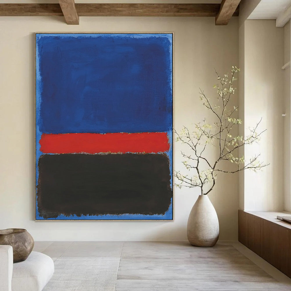 “Blue - Red - Black Color - Blocked Abstract” - Color - Field Painting On Canvas PT1954
