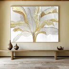 “Gold - Silver Tropical Foliage” - Elegant Botanical Painting On Canvas PT1560