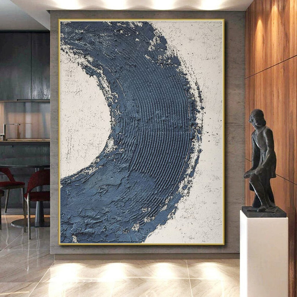 “Textured Blue Crescent” - Textured Abstract Painting On Canvas PS0427
