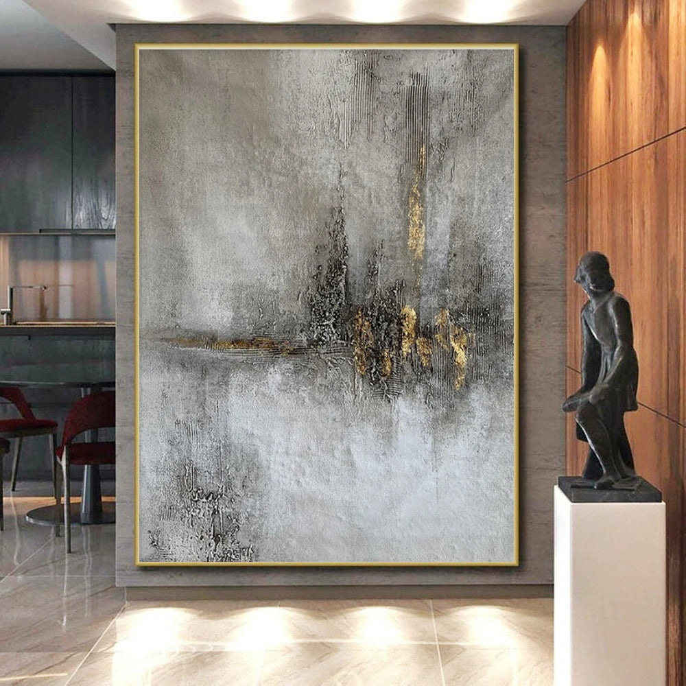 Gray and Gold Textured, "Industrial Elegance" – Abstract Mixed - Media On Canvas PS0900