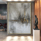 Gray and Gold Textured, "Industrial Elegance" – Abstract Mixed - Media On Canvas PS0900
