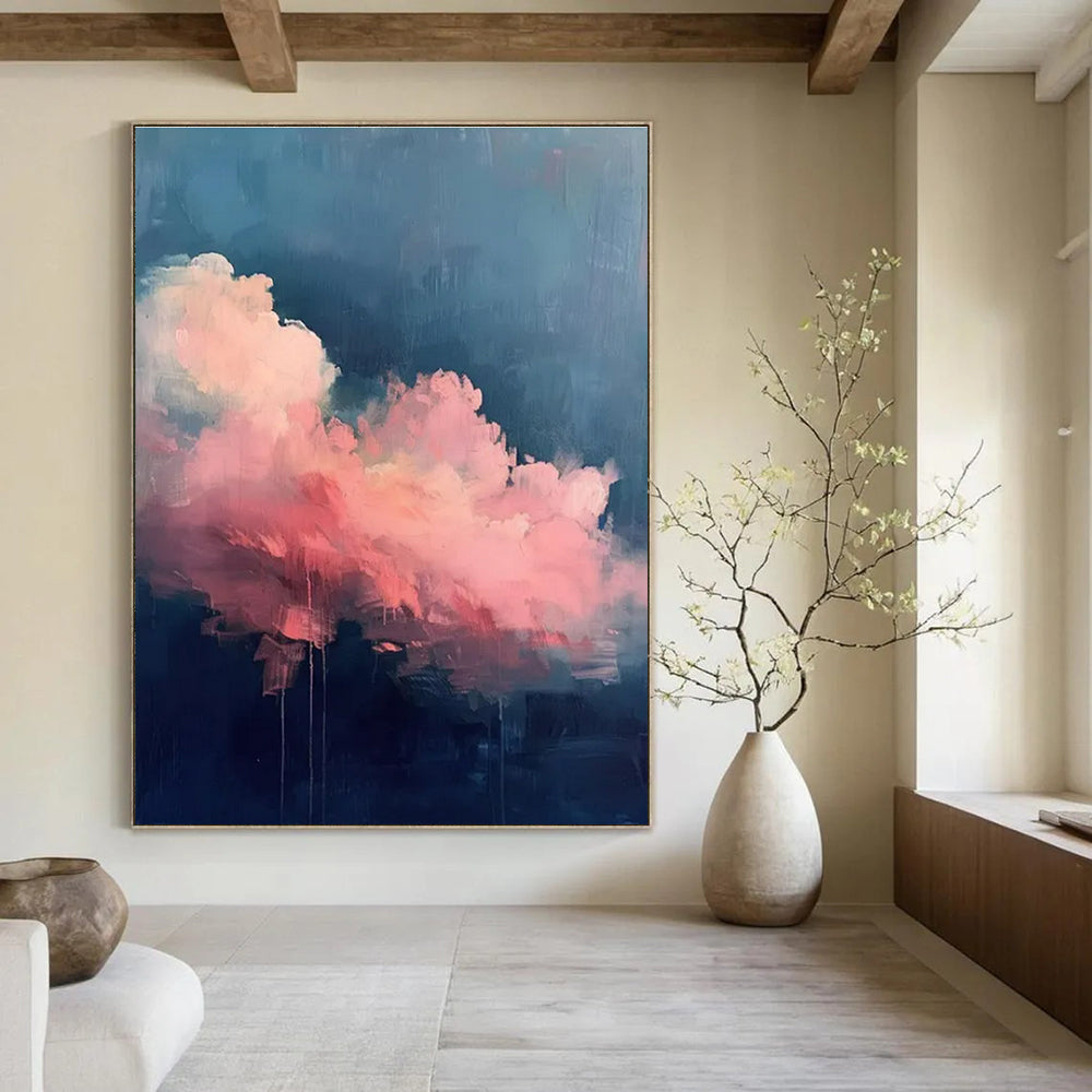 Blue, Pink, White with Cloud - like Forms "Blush Skies" Abstract Painting On Canvas PS1424