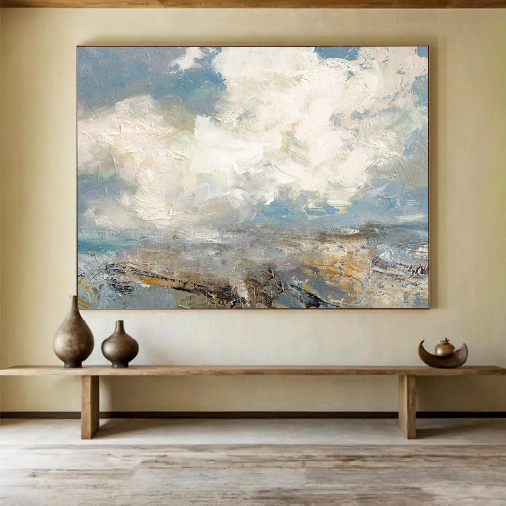 “Blue - Gray Abstract Seascape” - Textured Horizon “Skyline Surf” Painting On Canvas PT1665