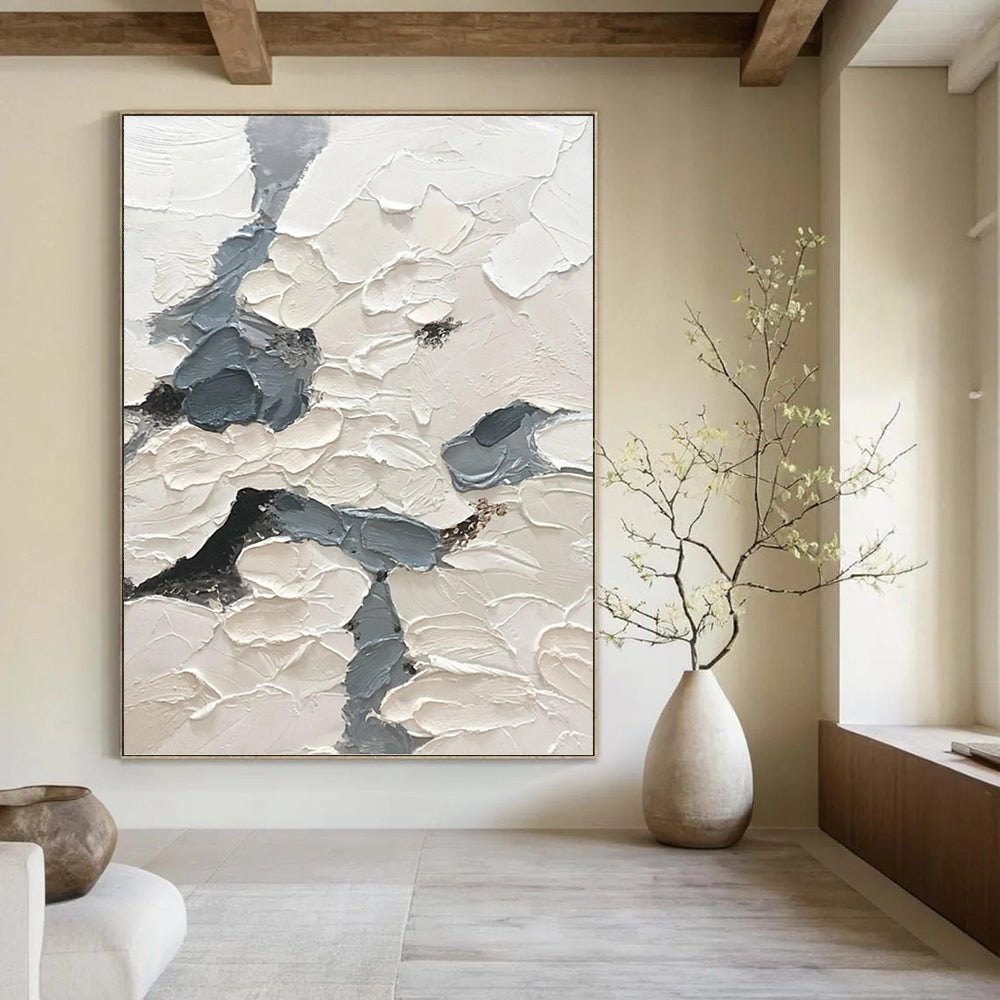 “White - Grey Textured Abstraction” - Impasto Abstract Painting On Canvas PT1165