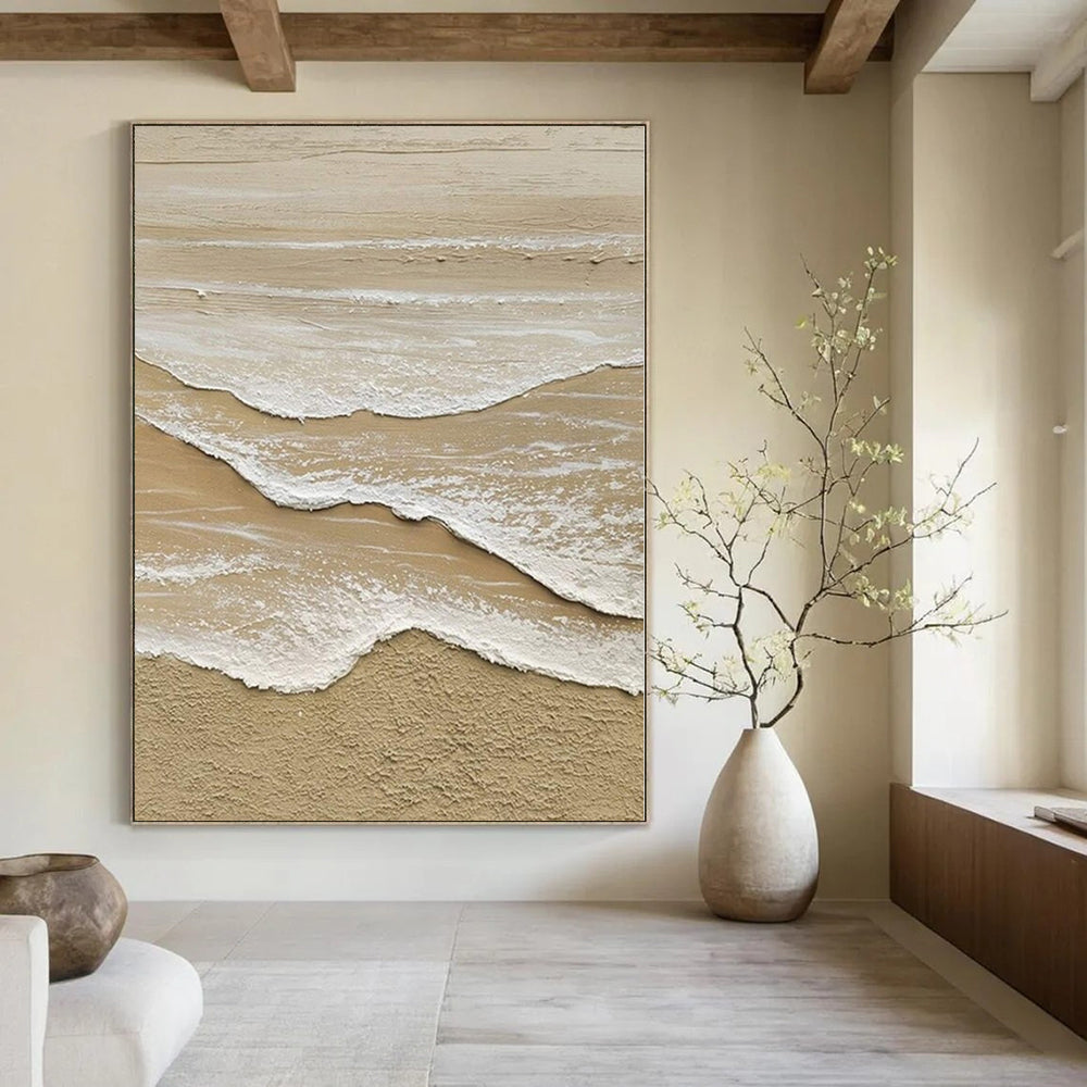 Textured Beach Waves "Sandy Serenity" Impasto Painting On Canvas PS1088