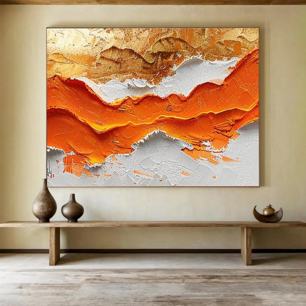 “Textured Orange - Gold Waves” - Abstract Landscape Painting On Canvas DKS464