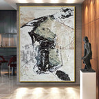 “Black - White - Grey Abstract Dynamic Forms” - Edgy Abstract Painting On Canvas PS0369